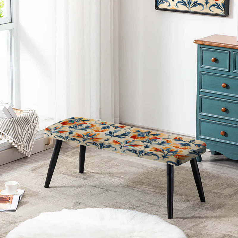 Orange et bleu Ikat Facade Splendor - Banc rembourré noir Ikat