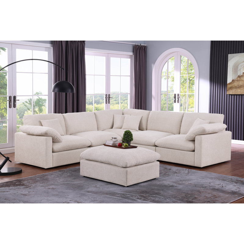 6 - Piece Modular Oversized Reversible Corner Sectional Sofa Cloud Couch, Beige Polyester Blend