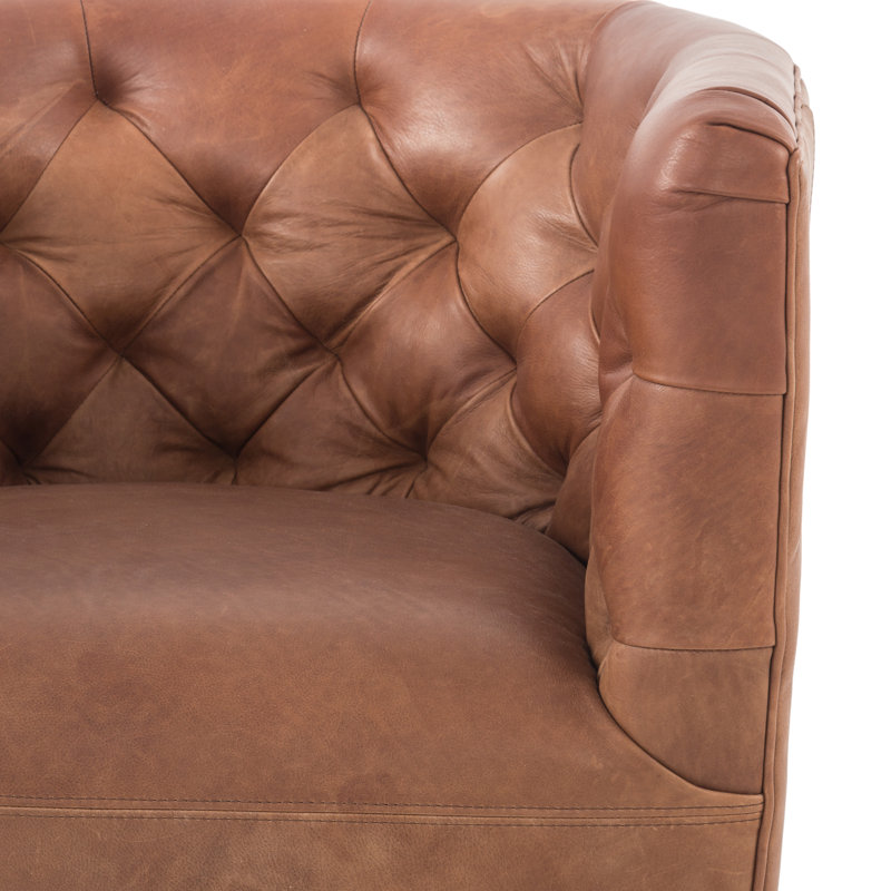 Hanover Swivel Tufted Barrel Chair, Heirloom Sienna Genuine Leather