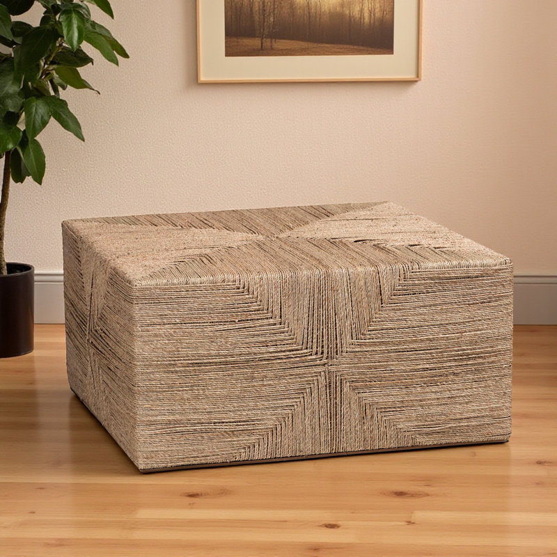 Ashanka Japandi Style Natural Woven Seagrass Coffee Table, 16.68" H X 35.64" W X 35.63" D