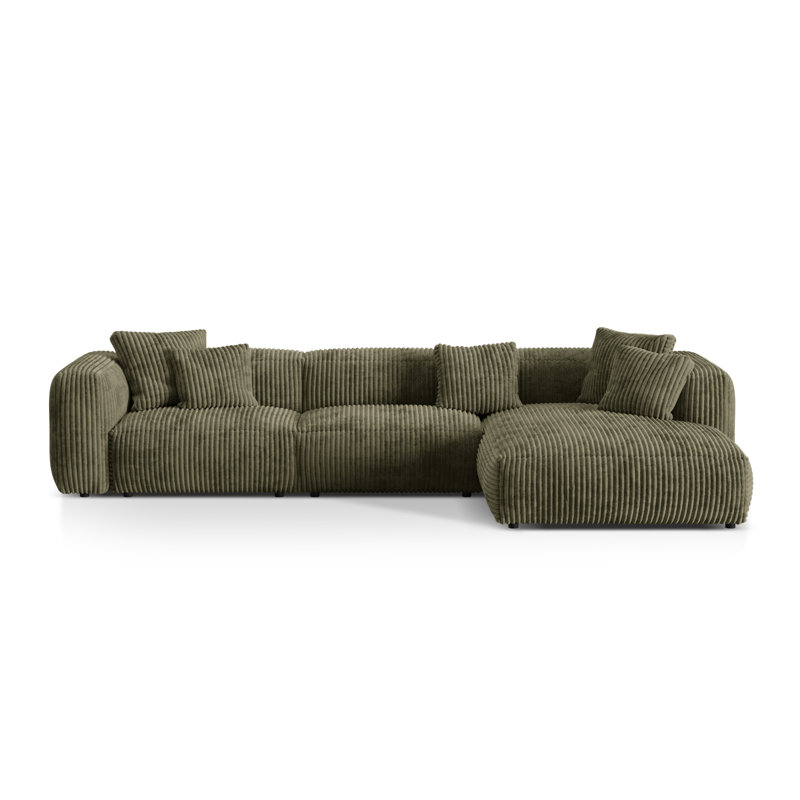 Betsayda 3 Seater Corduroy Corner Sofa , Moss Green