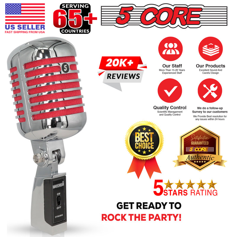 5 Core Vintage Microphone Classic Dynamic Professional XLR Studio Retro Style Mic, Red