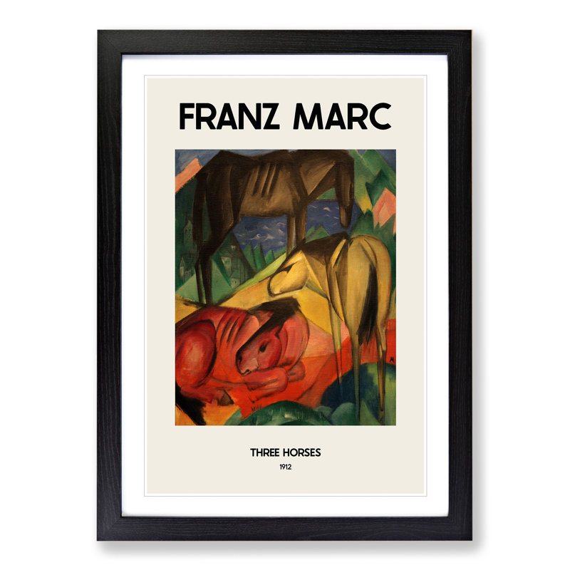 Three Horses by Franz Marc - Picture Frame Painting, Black Framed, 65cm H x 48cm W x 2cm D