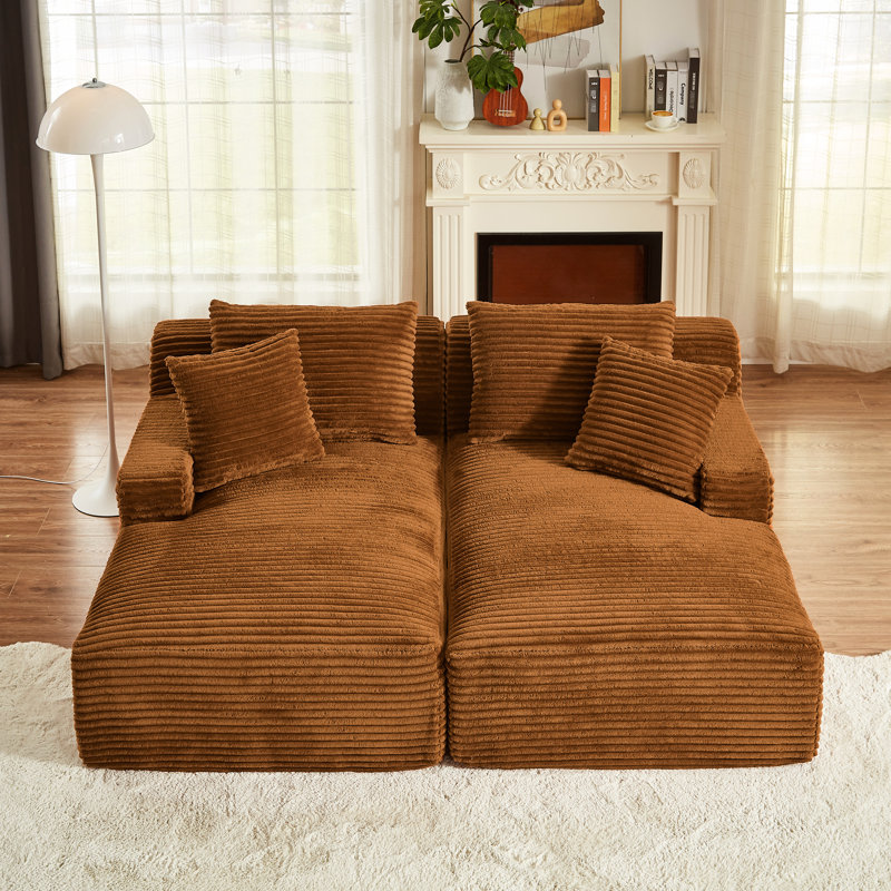 Rembourrage à ressorts pour chaise longue orange à 2 places en velours côtelé orange, sans assemblage requis