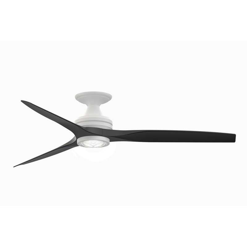 Spitfire 60 inch Flush Indoor/Outdoor Ceiling Fan with LED Light Kit - Matte White with Black blades, Matte White, Black