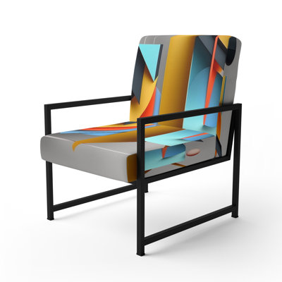Graphic Retro Compositions IV - Upholstered Contemporary Arm Chair, Geometric Abstract Accent Chair