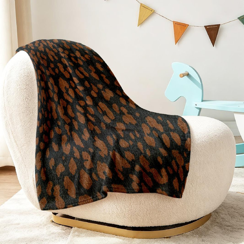 Jeté en molleton noir ultra doux en flanelle, imprimé léopard tacheté brun, Throw 30" x 40"