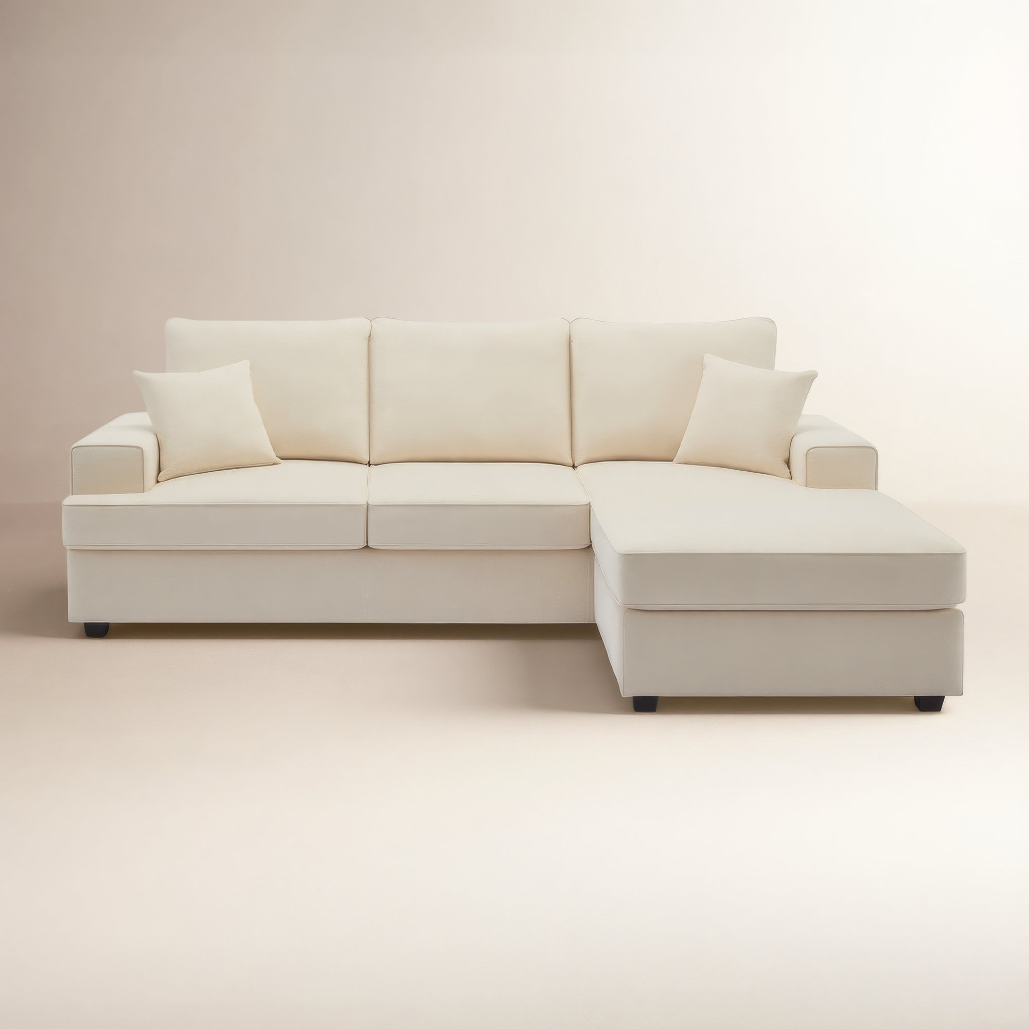 Alden 100'' Upholstered L shape Sofa with Convertible Chaise, Beige Performance Basketweave