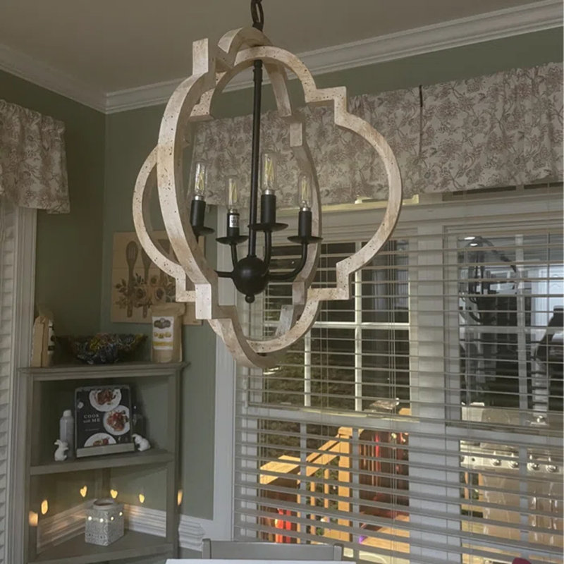 Kinsman 4 - Light Geometric Pendant with Wood Accents Open Arched Design for Kitchens/Dining Room