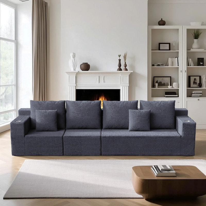 Canapé modulaire Boneless, Velours côtelé gris