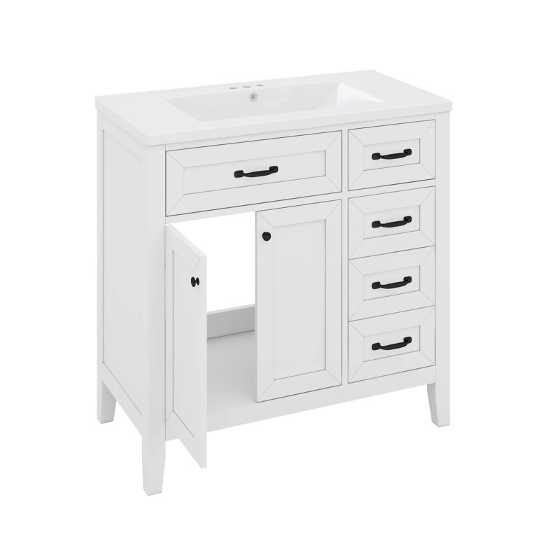 36”Bathroom Vanity With Sink & Drawers, White