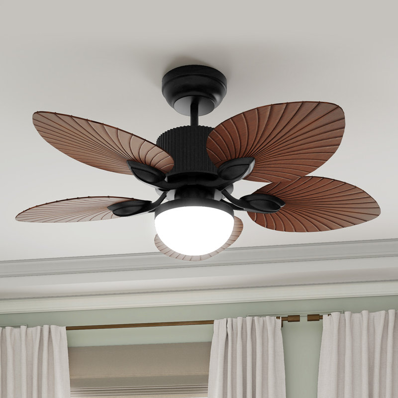  Ventilateurs de plafond en feuille de palmier de 44 pouces avec lumières et télécommande, Marron foncé