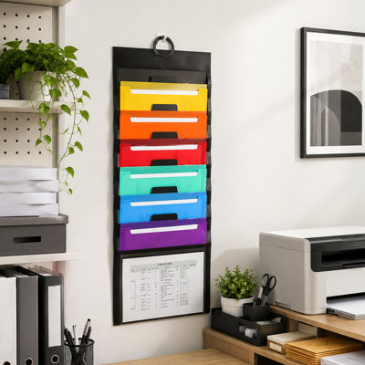 6 Tier Wall File Organizer, Waterproof Hanging Document Storage Bag with Ring Handbag for Home School Desk Office