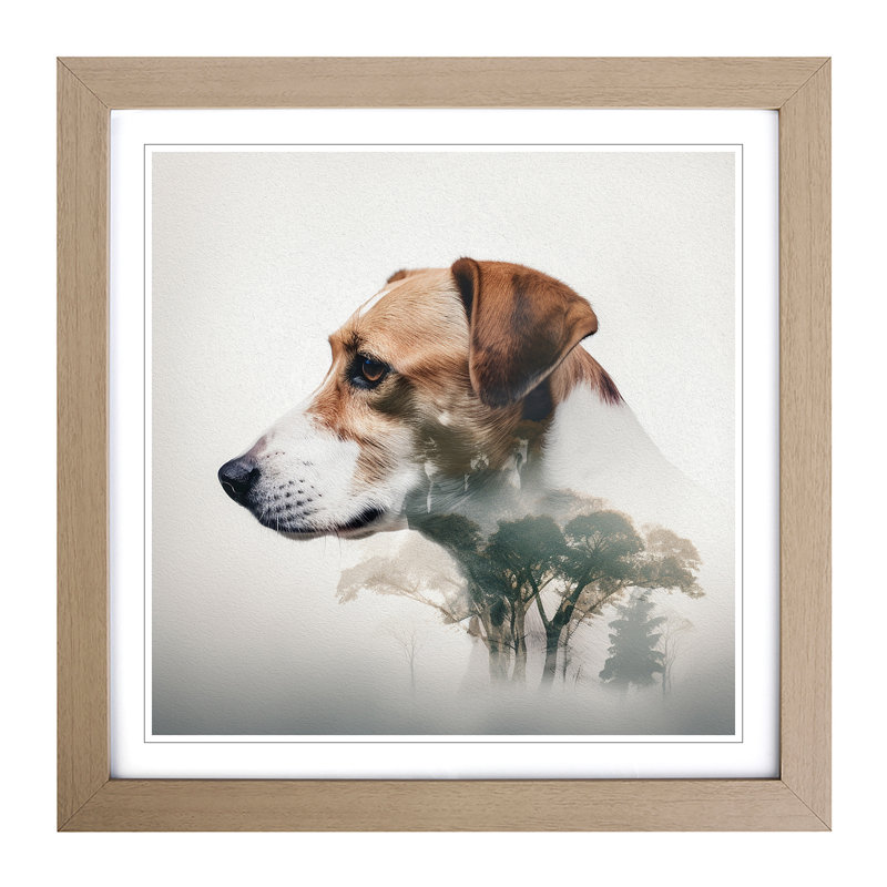 Jack Russell Double Exposure - Single Picture Frame Print on Wood, Oak