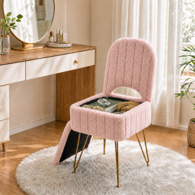 Tabouret de coiffeuse avec dossier, repose-pieds carré avec rangement dissimulé, capacité de poids de 280 lb, fauteuil de maquillage rembourré pour chambre à coucher, vestiaire, salon