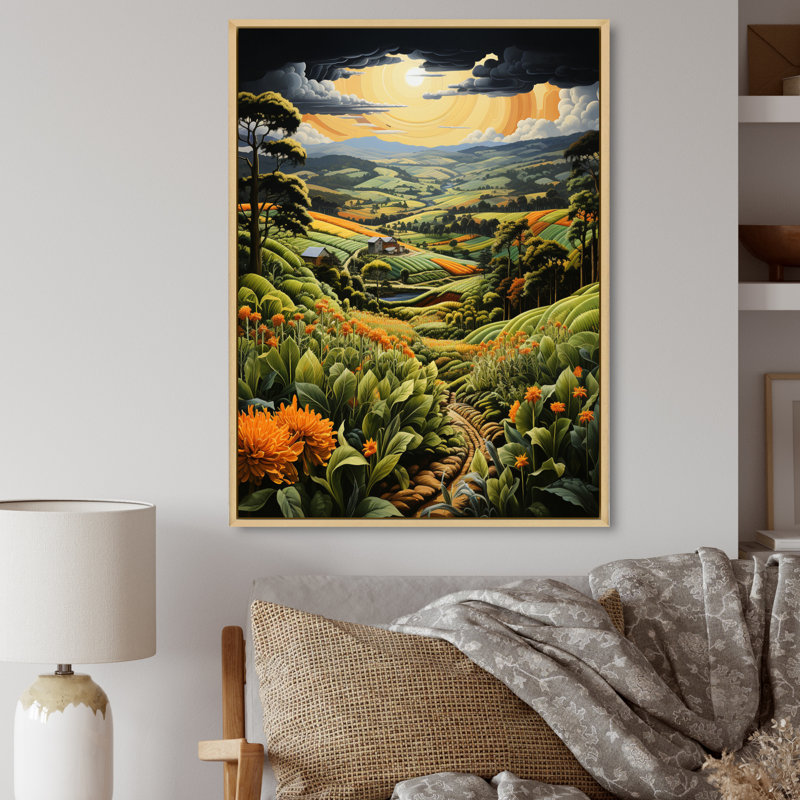 Bartolotti Farm Harvest Symphony Pastoral V, reproduction d'art sur toile, H 32 po x l 16 po x P 1 po, Cadre naturel flottant