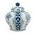 Porcelain Lidded Jar with Floral Patterns - 9"Dia. x 9" - Blue /White