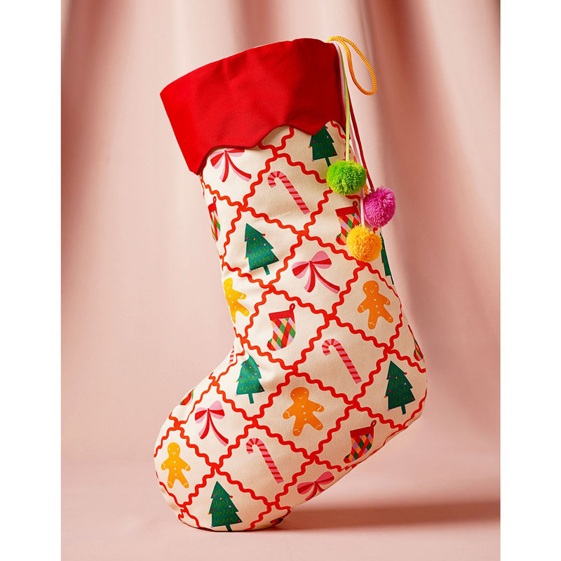  Stocking Checkered Gingerbread Print
