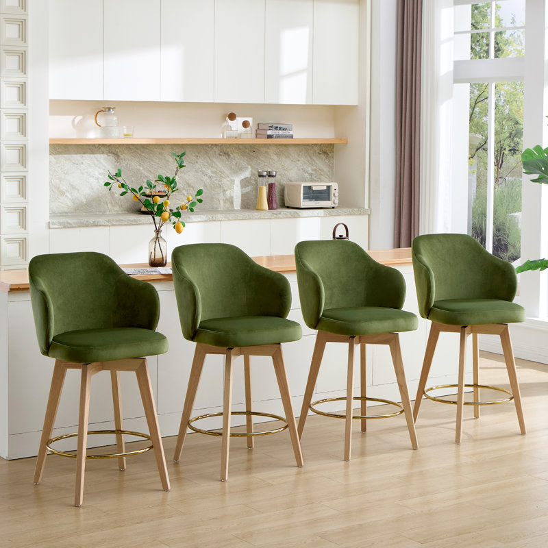  Tabouret de comptoir pivotant avec accoudoirs Ashwell, Olive Green Velvet