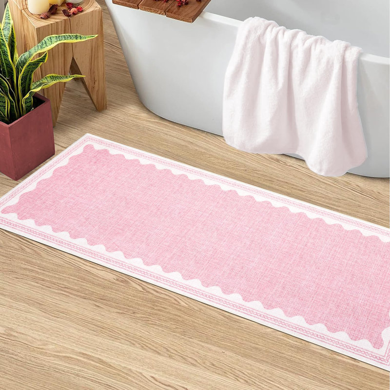 Rectangle Geometric Washable Area Rug, Pink, 80*150cm