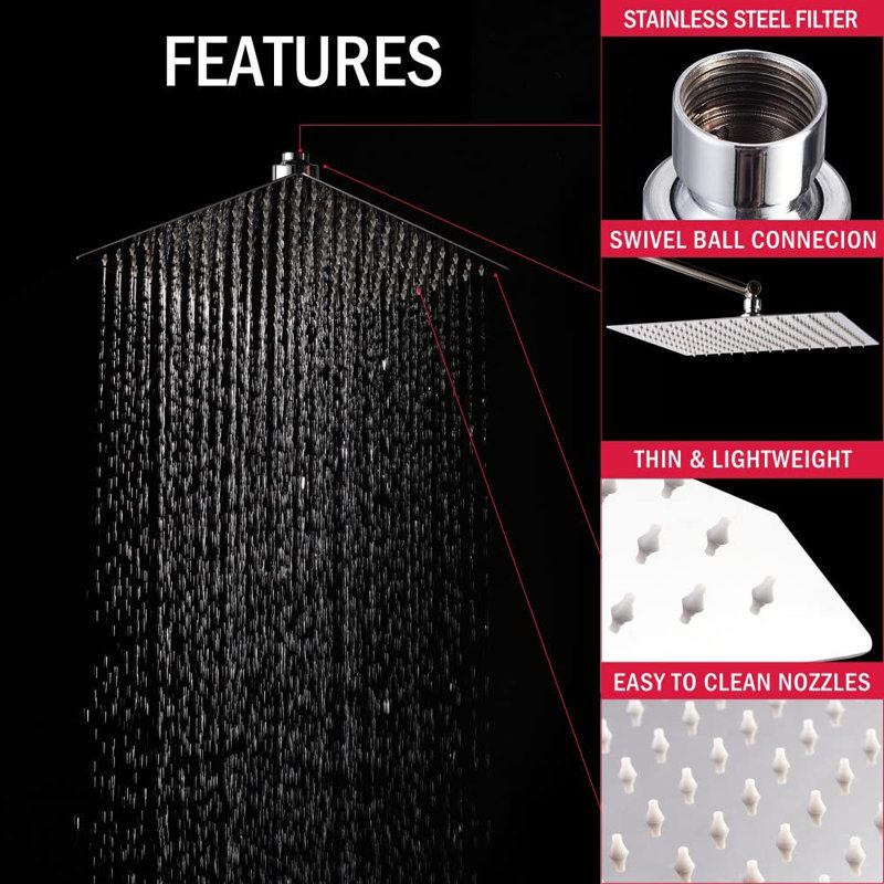 12 inch Single-Spray Fixed Rainfall Shower Head 1.8 GPM