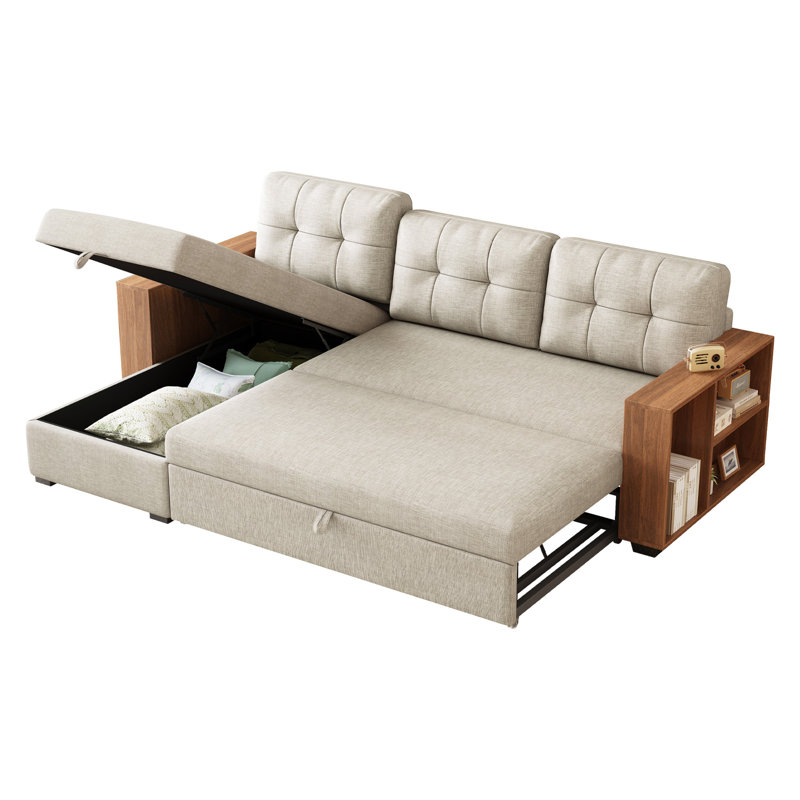 Versatile Upholstered Sectional Sofa With Storage And Convertible Design For Ultimate Comfort And Functionality, Beige Linen