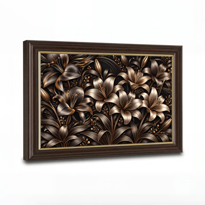Art mural sur toile, lis métalliques bronze sur fond foncé