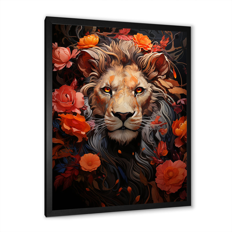«Fierce Guardian Lioning I» sur toile, Cadre simple noir, H 44 po x l 34 po x P 1,5 po