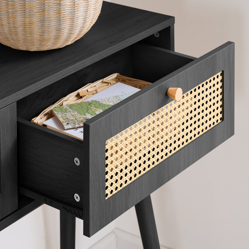 Noemi Rattan Console Table 100CM Width, Black
