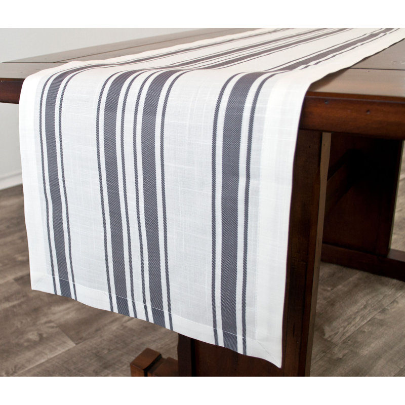 Striped Cotton Polyester Blend Table Runner (14Wx90L), Gray