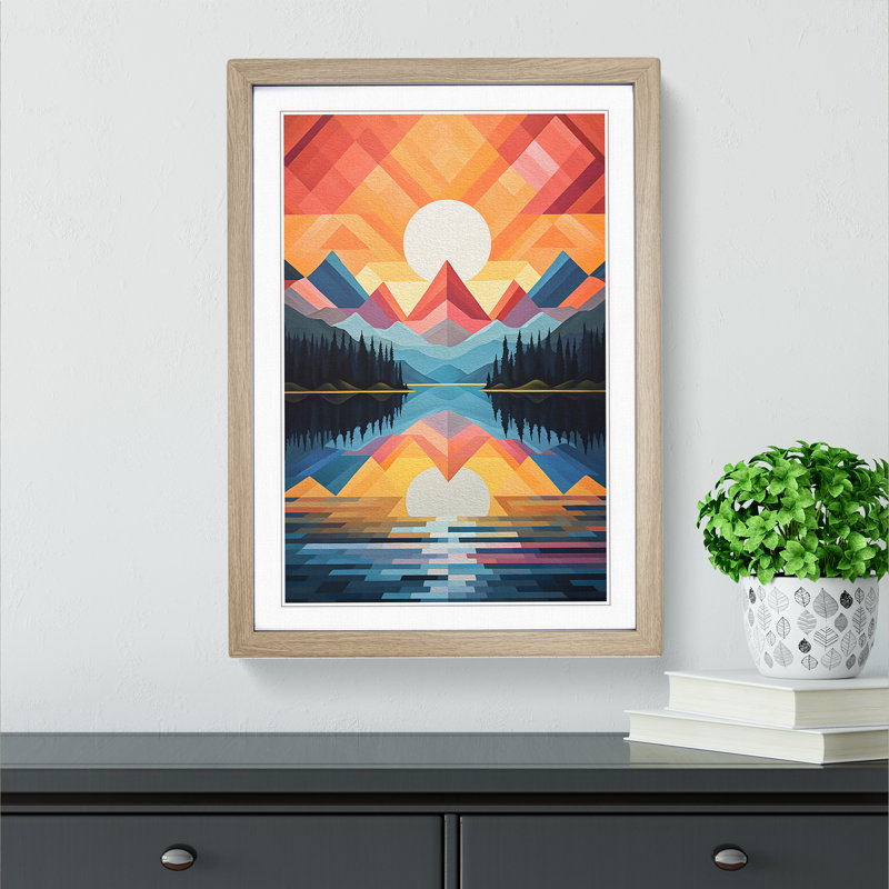 Lake Geometric No.2 - Framed Print, 64cm H x 46cm W x 2" D, Oak Framed