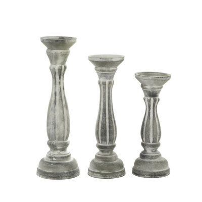 Traditional Gray Carved Wood Candle Holder