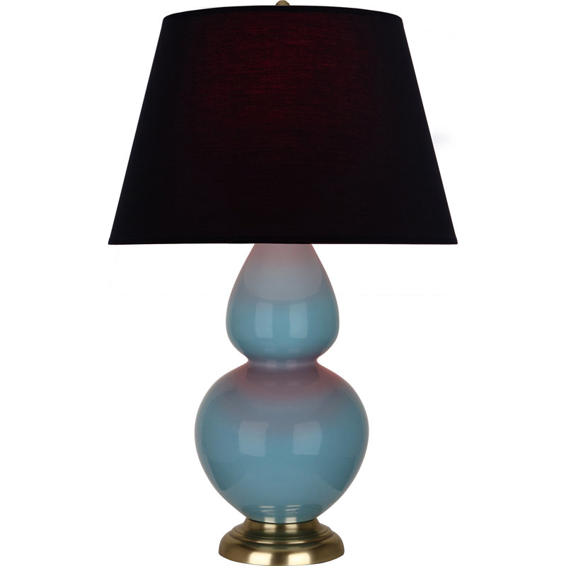 Lampe de table double gourde en céramique, Noir / Rouge, Bleu acier émaillé / laiton, Laiton