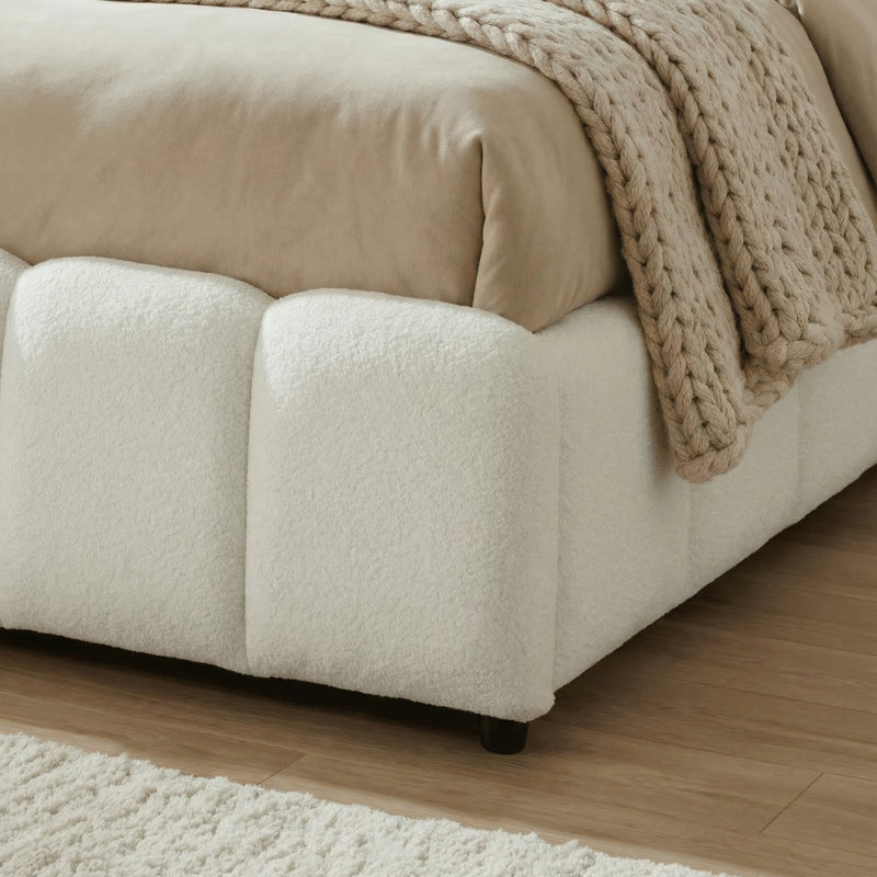 Atiyah White Velvet Wingback Ottoman Storage Bed with Tufted Panels, Double (4'6)