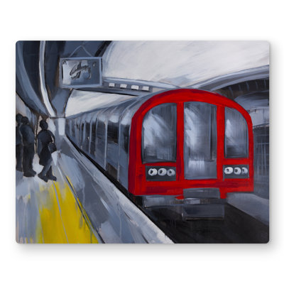 People Waiting Metro - Red Metal Print for Home Decor