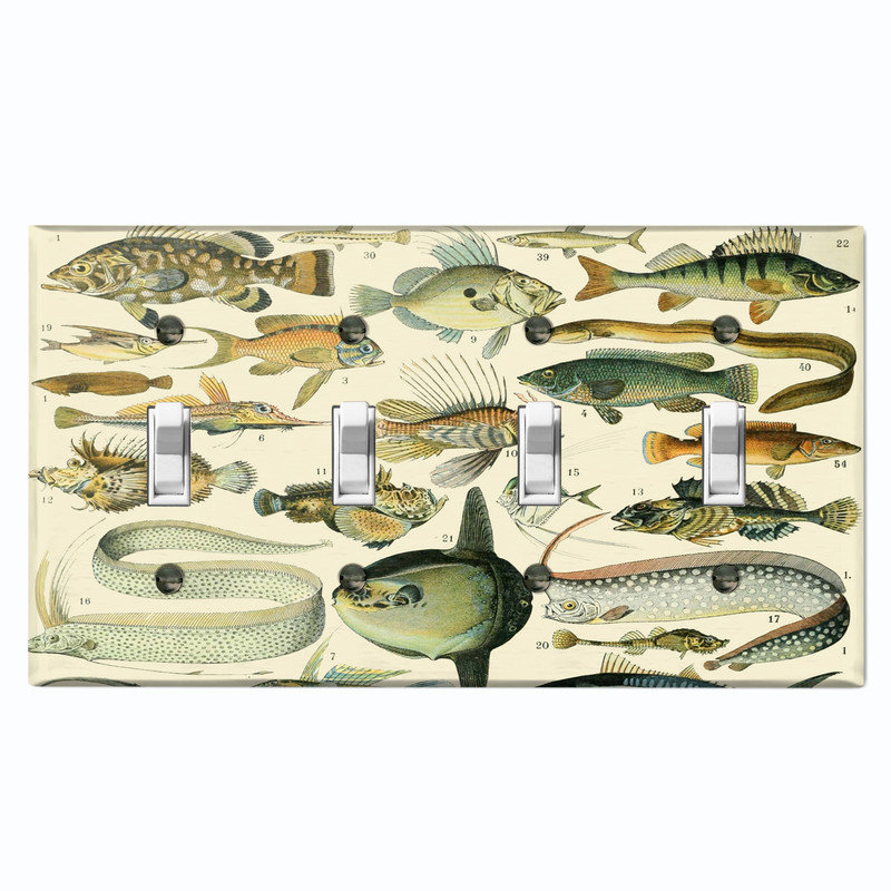 Couvercle de plaque d'interrupteur en métal; Bascule à 4 bandes US standard - tableau des poissons, # 4 Quad bascule