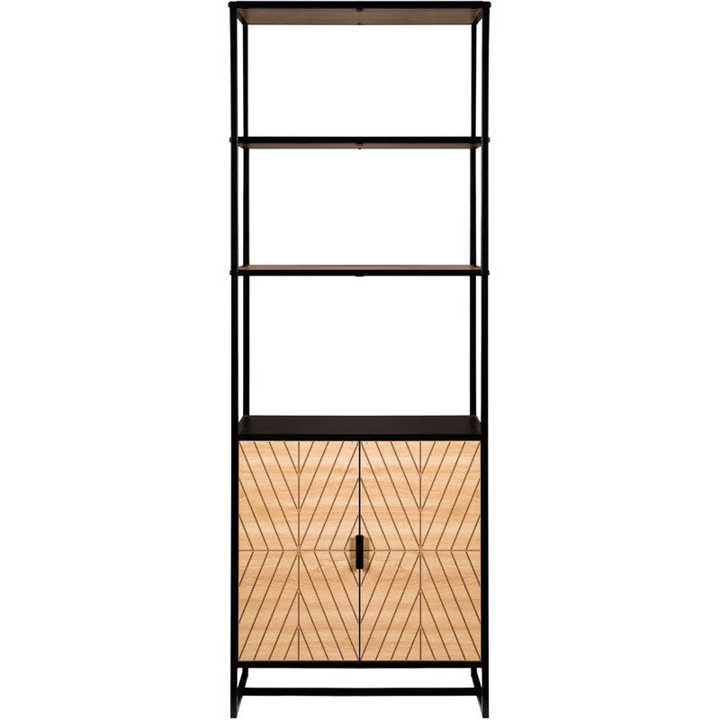 6 tablettes de style côtier moderne, noir avec bois naturel, grand espace de rangement pour la maison, H 67 po x L 12 po x P 12 po, structure solide et espaces de vie, construction
