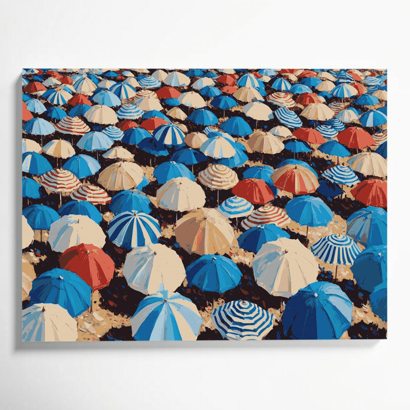 Nautical Beach umbrellas Beige Canvas Wall Art, 11" H x 14" W
