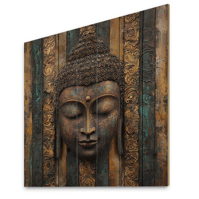 Bouddha murmurant le chemin du bouddhisme III - Art mural traditionnel en bois sur bois de pin naturel, H 36 po x l 36 po