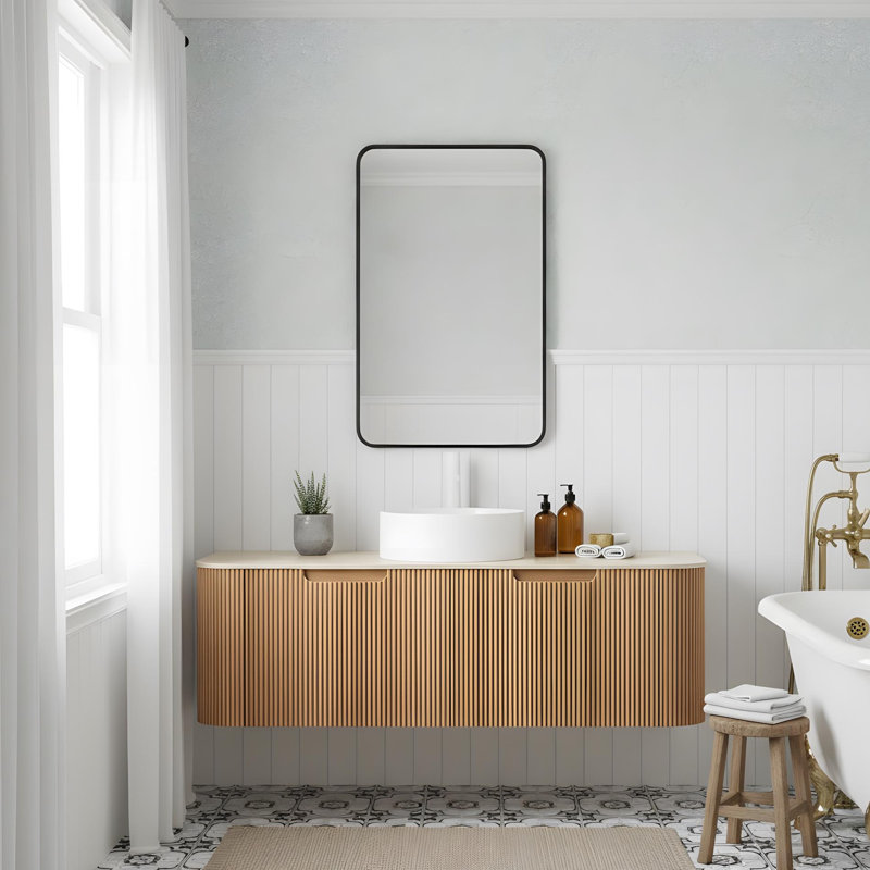 Ensemble de meuble-lavabo mural 48 po avec lavabo rond blanc en céramique et 2 tiroirs, 48"