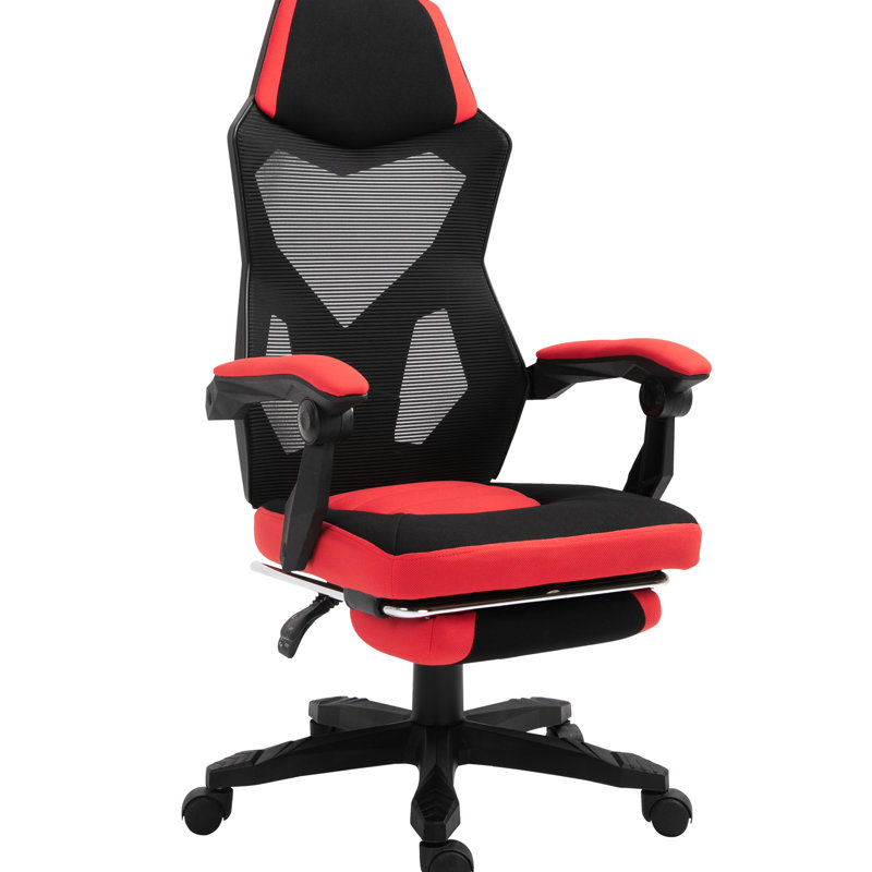 Fauteuil ergonomique - Fauteuil à haut dossier rouge avec repose-pieds pour bureau avec dossier en filet, dossier lombaire, hauteur réglable, roulette pivotante