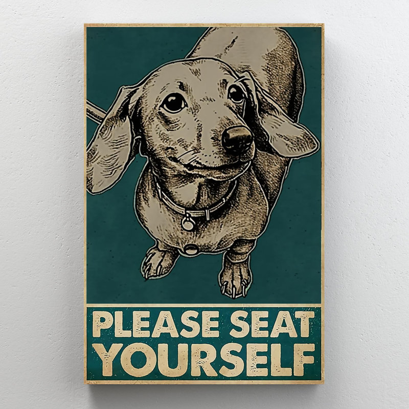 Teckel, veuillez vous asseoir - 1 pièce, teckel rectangulaire, veuillez vous asseoir sur toile, H 36 po x l 24 po x P 1,25 po