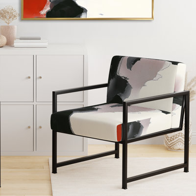 Chaise avec accoudoirs rembourrée abstraite moderne noir et blanc Poitier Geometric IV