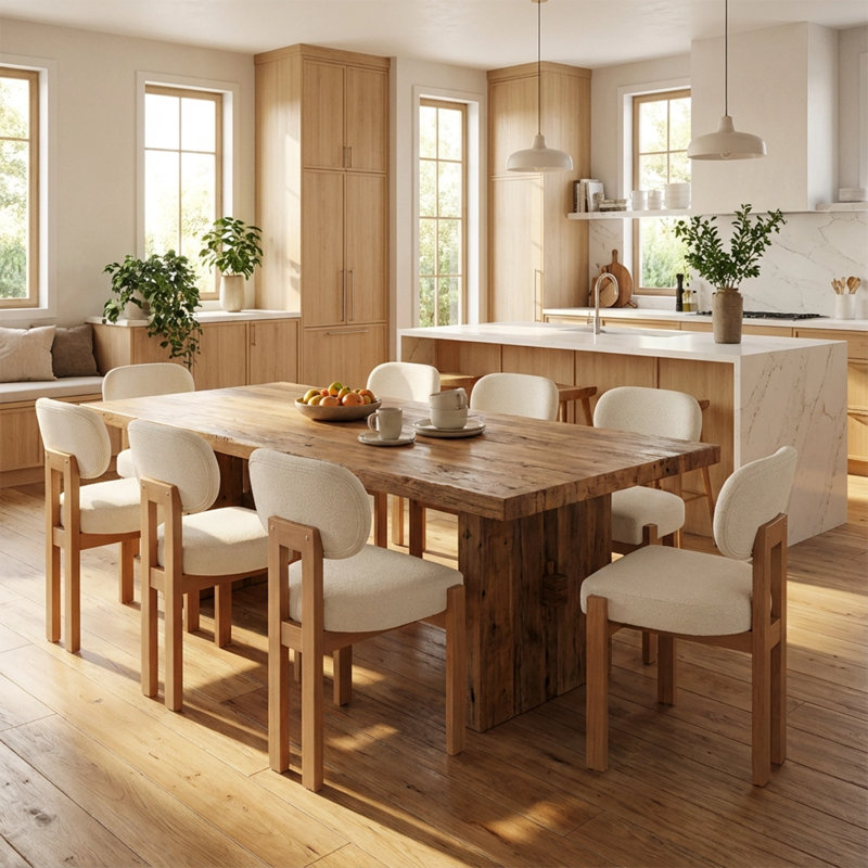 Ensemble de 2 chaises de salle à manger en bois Ahn, chaise de salle à manger rembourrée en tissu moderne, 2, Beige