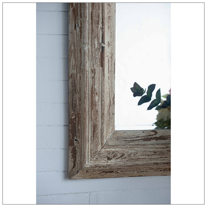 Rectangle Wall Accent Mirror With Distressed Wood Frame