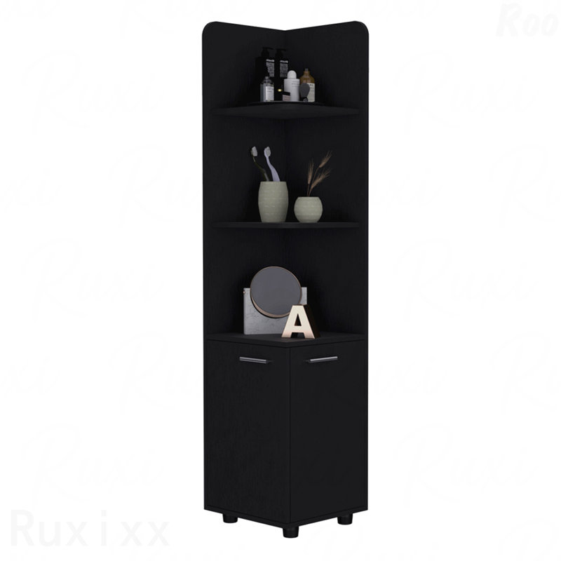 Armoire de coin de 62 po de hauteur à deux portes avec quatre tablettes noires