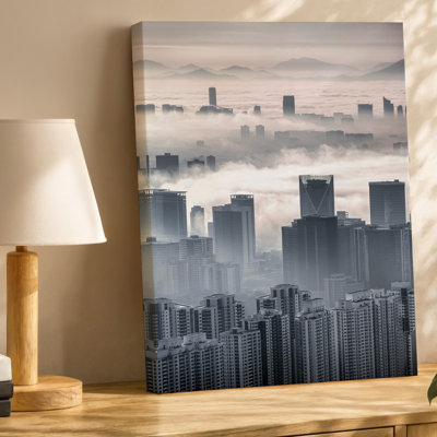 Canvas A Vast Urban Landscape Shrouded In A Soft Ethereal Fog Wall Art Showcasing A Multitude Of High Rise Buildings That Fade Into Canvas Wall Art