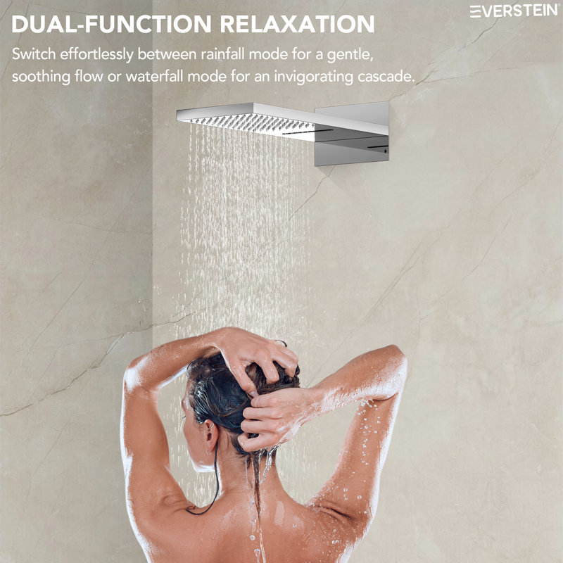 Pressure-Balanced Wall Mounted Shower System, 22" Waterfall & Rainfall Shower Head with Slide Bar Handheld Shower, Chrome