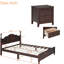 Noyer foncé 3 chambres, grand lit plateforme en bois et deux tables de chevet. Tête de lit rétro captivante. Fabriqué en pin et en contreplaqué. Assemblage sans effort. Stable de 500 lb avec rangement