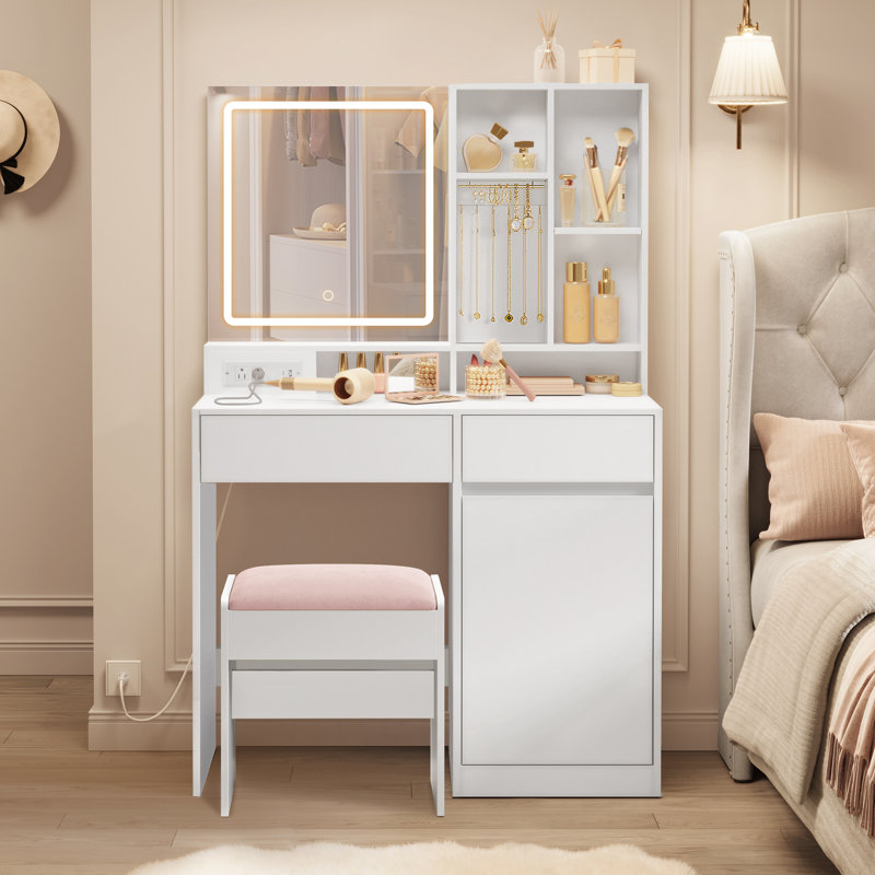 Chelly Vanity Desk With Mirror And Lights,  charging, 35"